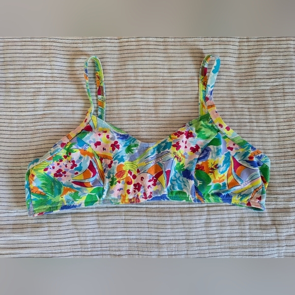 Vintage 90s Sunrays Neon Sailboat Bikini Top Size M Made In Canada - Picture 1 of 9